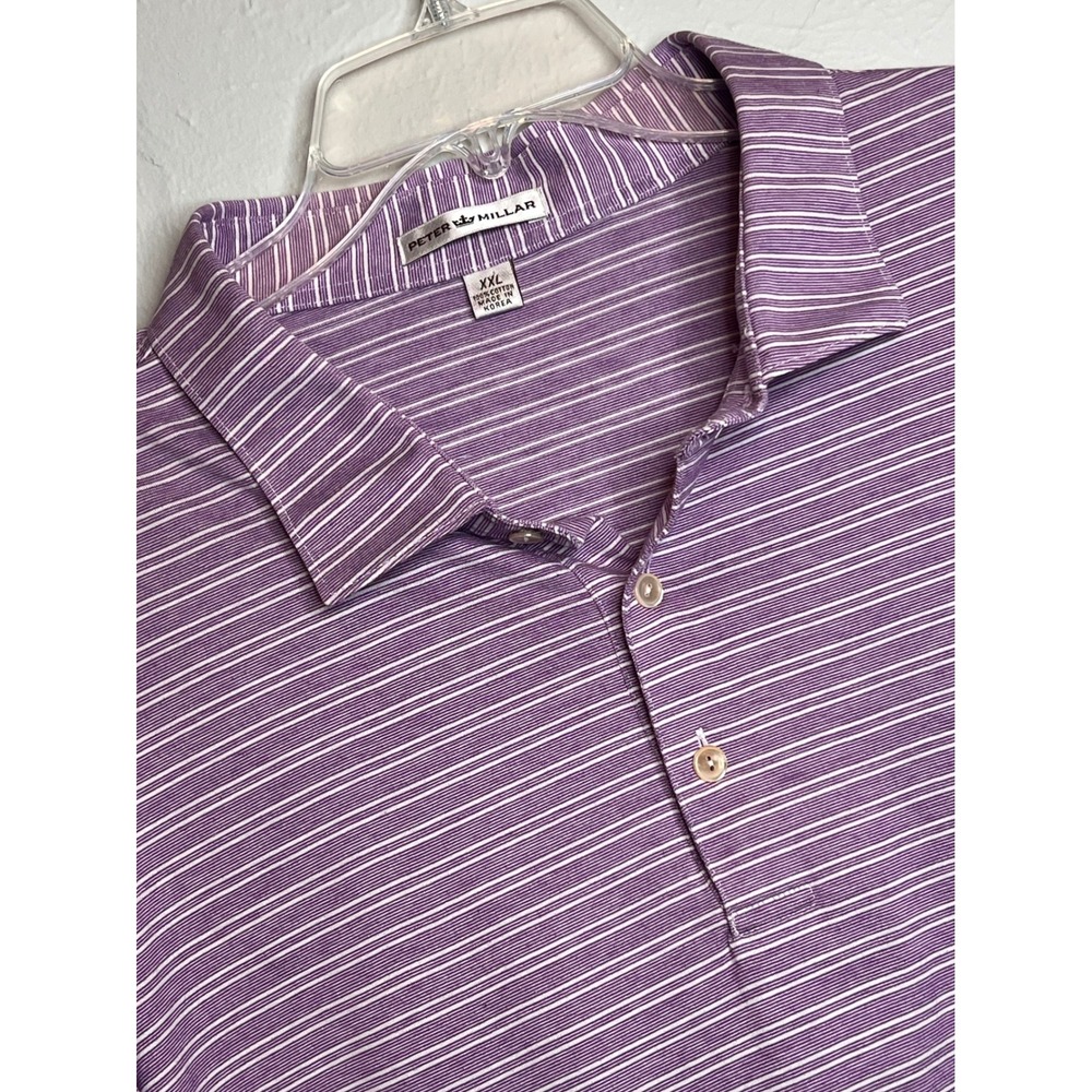 Peter Millar TCU Polo Men's XXL Purple White Striped Cotton Short Sleeve Shirt